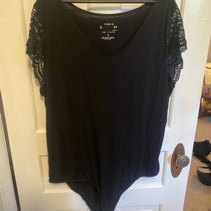 Torrid Black Bodysuit with Lace Sleeves
